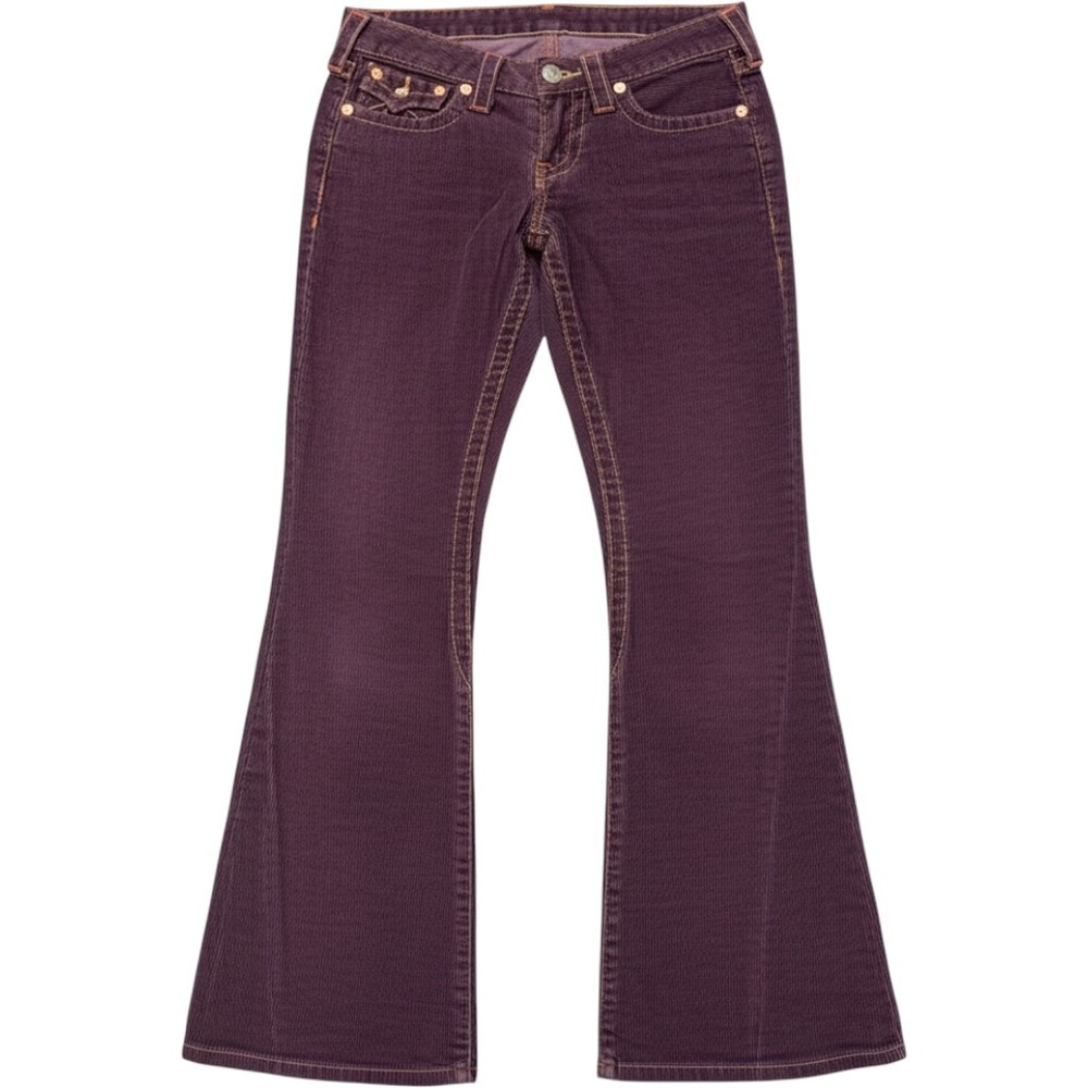 Vintage Y2K True Religion Joey Jeans Womens 27 Purple Corduroy Flare USA